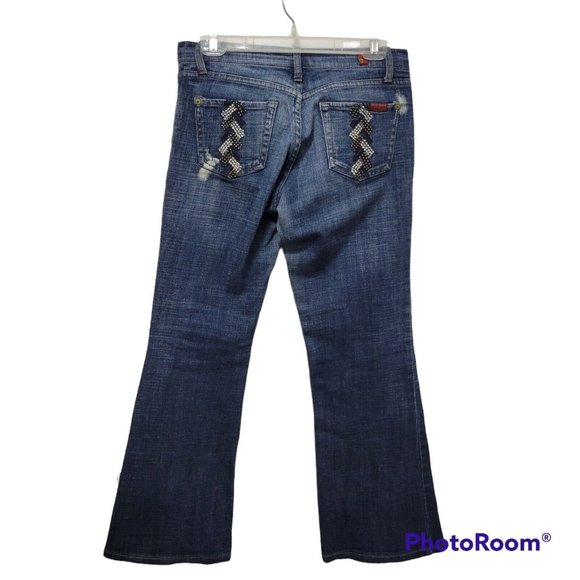 7 For All Mankind Embellished Rhinstone Flare Wide Boot Leg  Jeans  Size 28 - Picture 2 of 9